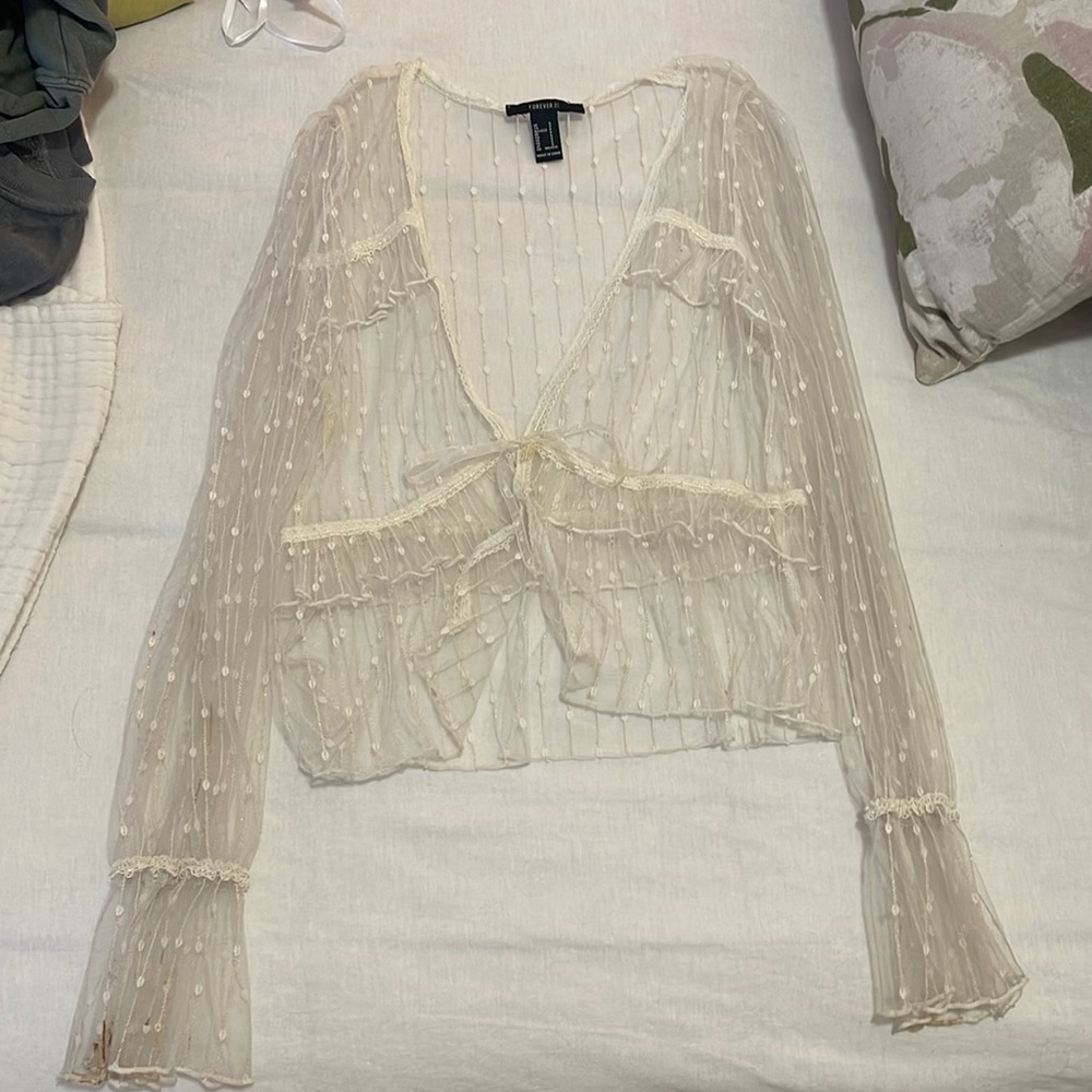SHEER BOW TIE SHIRT